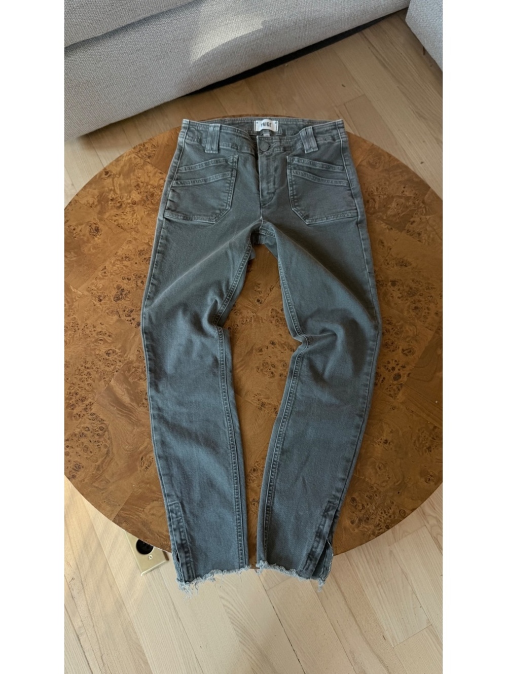 Paige Olive Green Distressed Skinny Jeans Size 26